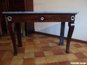 KONSOLE - EMPIRE-STIL BEISTELLTISCH AUS MAHAGONI-FÜLLUNG, 19. JAHRHUNDERT, cm B116xT47xH79